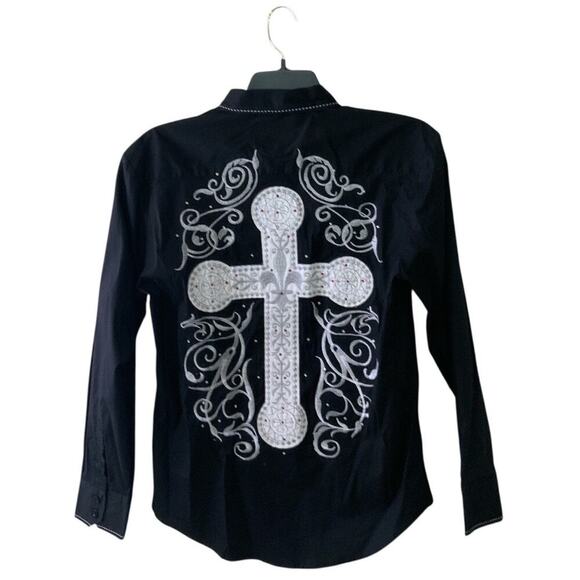 UTBA Shirt Mens L Long Sleeve Embroidered Cross Graphic Western Rock Style NWT - Picture 4 of 8